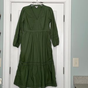 J.Crew small peasant style olive green dress.